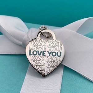 Authentic Tiffany & Co Love You Blue Enamel Large Heart Silver Charm retired NEW